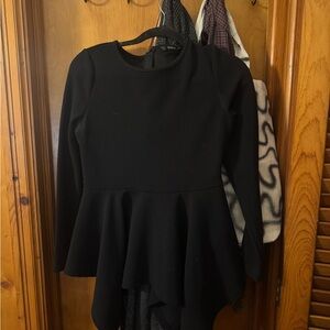 SHEIN Black Long Sleeve Peplum Dress